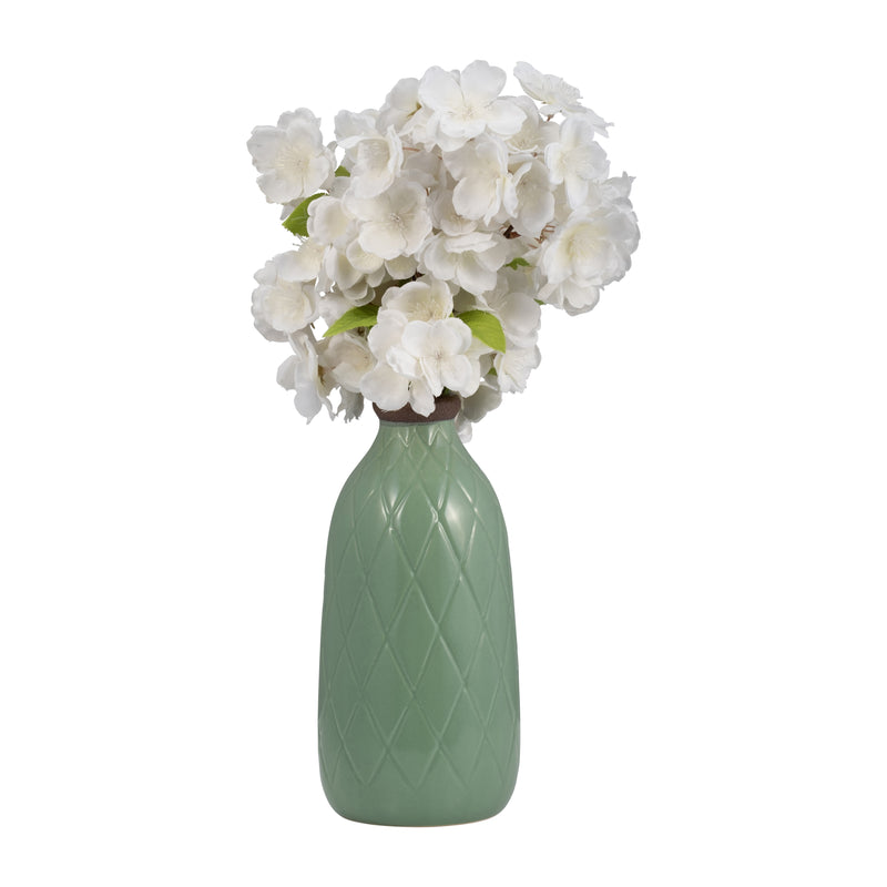 CER, 9 PLAID TEXTURED VASE, DARK SAGE