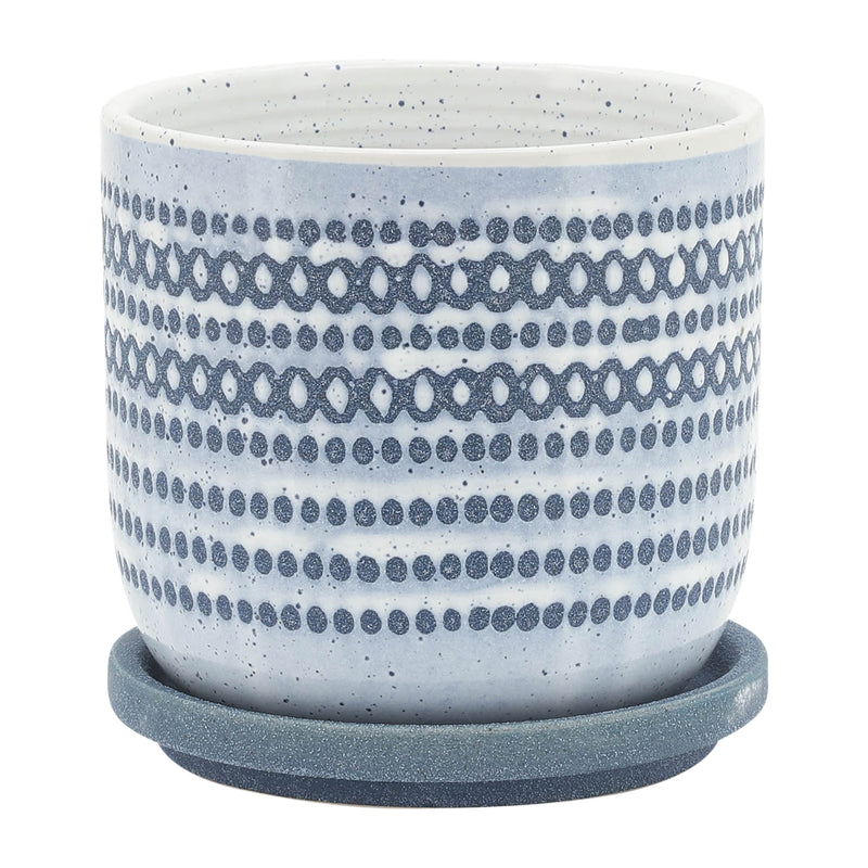 CERAMIC 5 PLANTER W/ SAUCER, BLUE