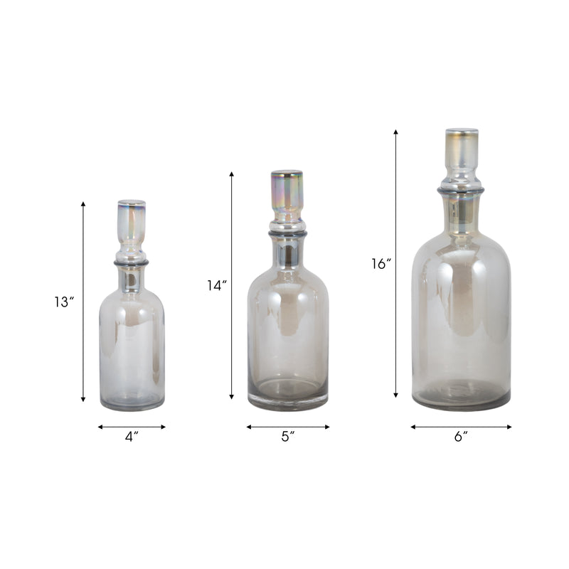 S/3 13/14/16 Callum Gray Glass Bottles, Gray