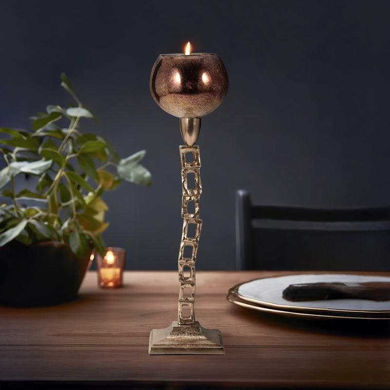 METAL, 18 TEALIGHT HOLDER W/ BASE, GOLD