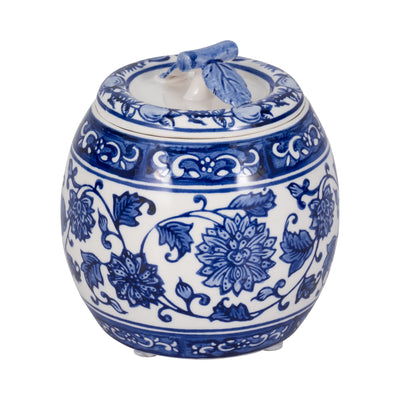 5 8.5oz Peony Chinoiserie Lidded Candle, Blu/wht