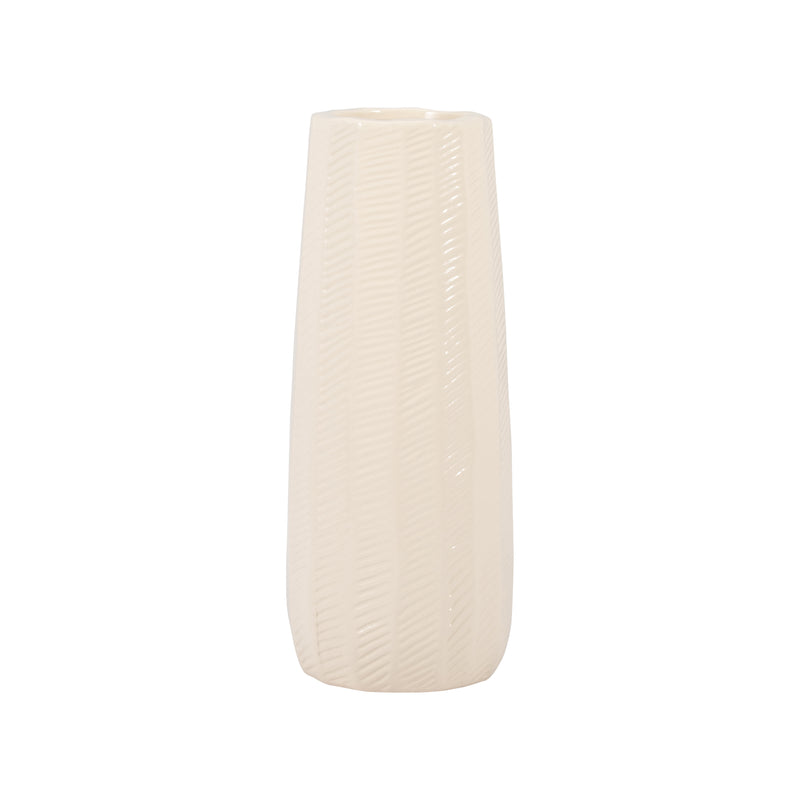 CER, 12 ETCHED LINES CYLINDER VASE, COTTON