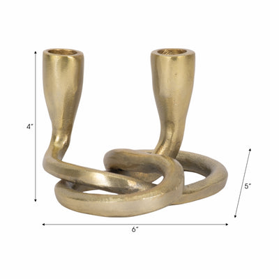 METAL, 6 KNOTTED 2-TAPER CANDLEHOLDER, GOLD