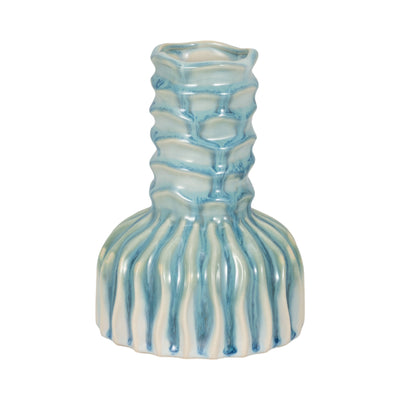 8 Coastal Ribbed Bud Vase Reactive Finish, Blue