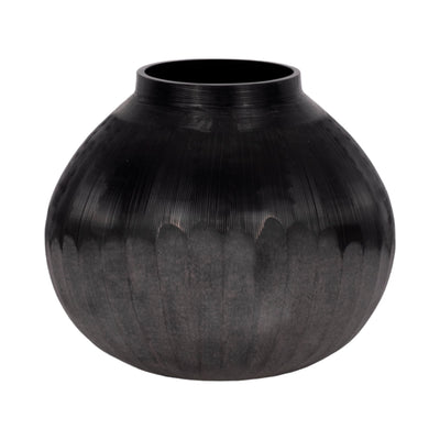 9 Etched Lines Rough Cut Bottom Vase, Black