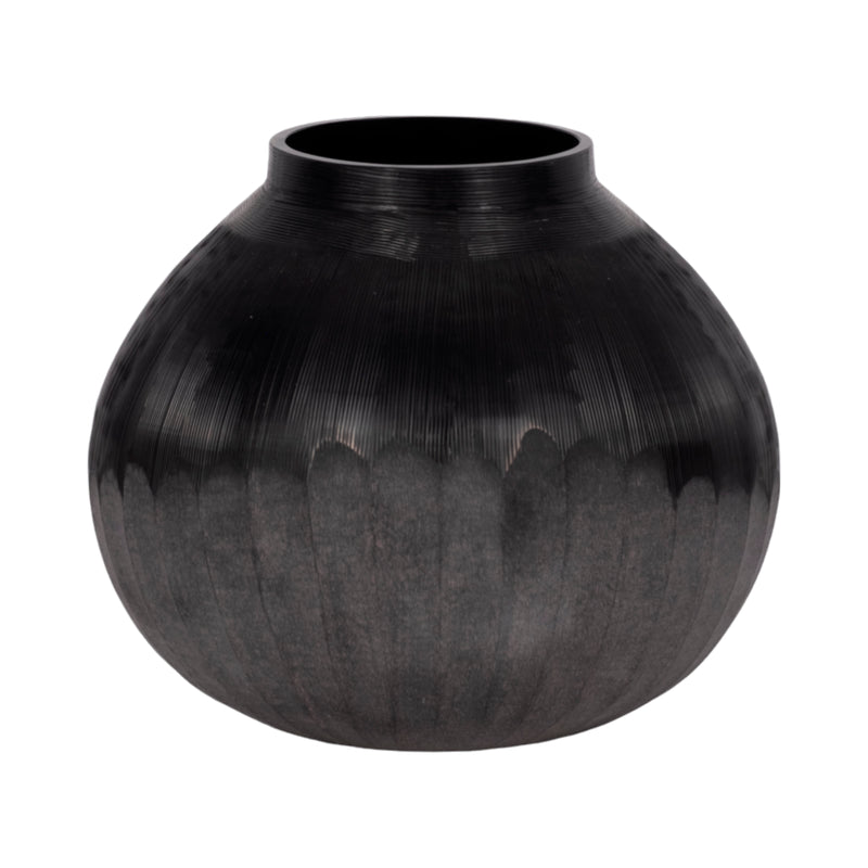 9 Etched Lines Rough Cut Bottom Vase, Black