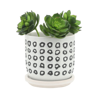 S/2 5/6 AZTEC PLANTER W/ SAUCER, BLACK