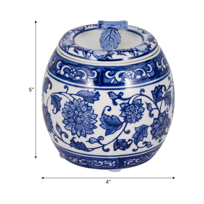 5 8.5oz Peony Chinoiserie Lidded Candle, Blu/wht