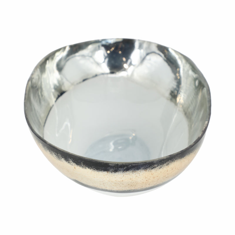 GLASS, 16 BOWL W/ GOLD TRIM, WHITE