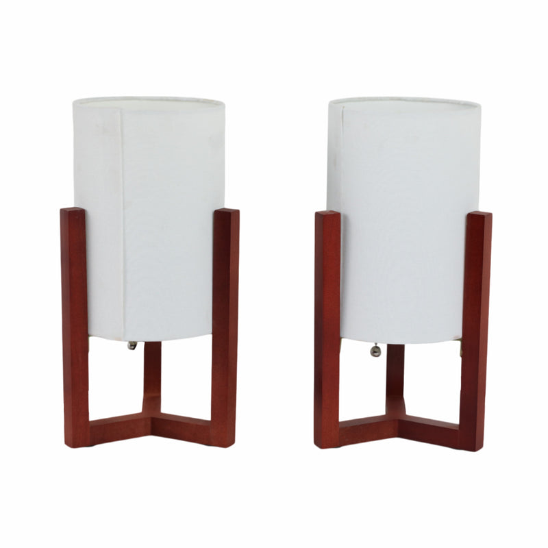 Wood,s/2,15h,cylnder Tripod Tbl Lamps,cherry/wht