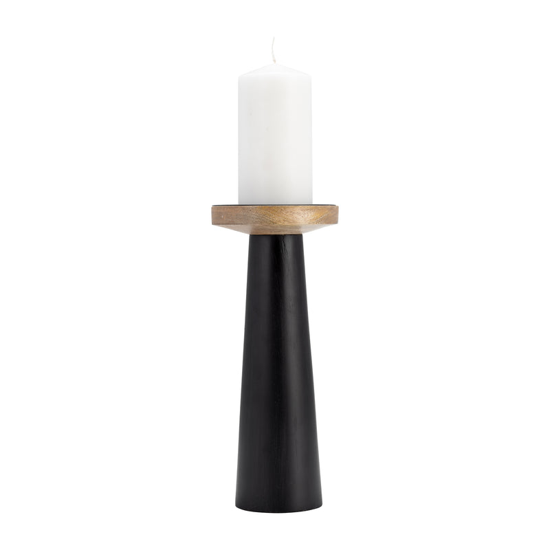 Wood, 12 Flat Candle Holder Stand, Black/Natural