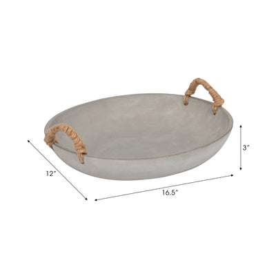 12 Cement Bowl W/ Woven Handles, Grey