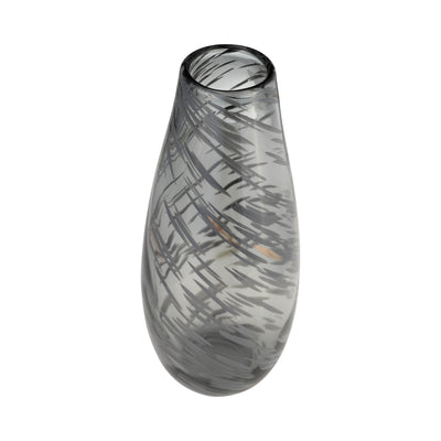 GLASS, 15H SWIRL VASE, BLACK