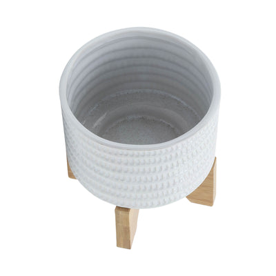 5 TEXTURED PLANTER W/ STAND, WHITE