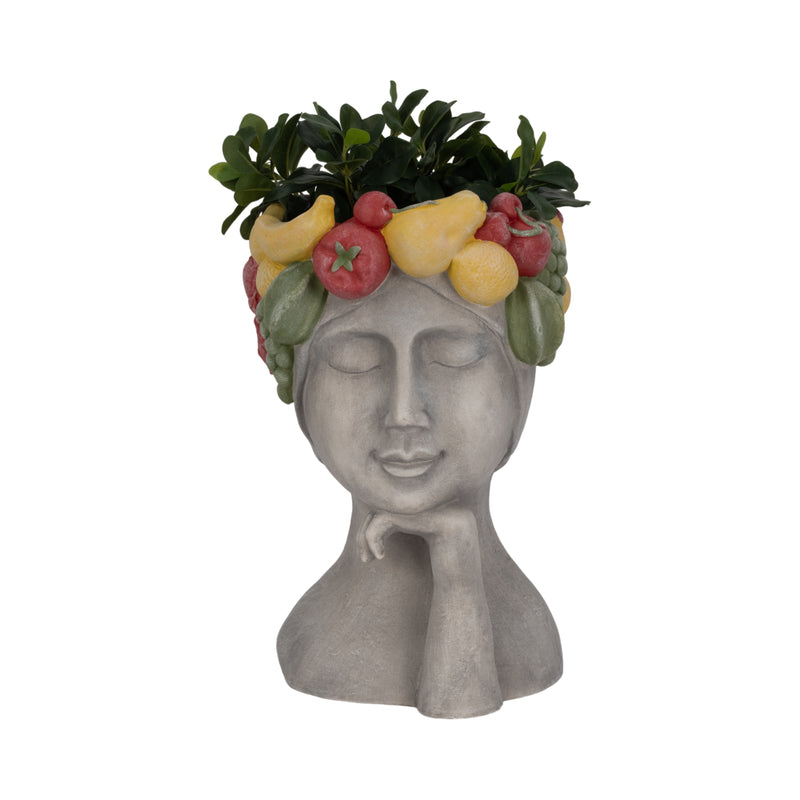 18 Lady With Fruit Planter, Grey/multi