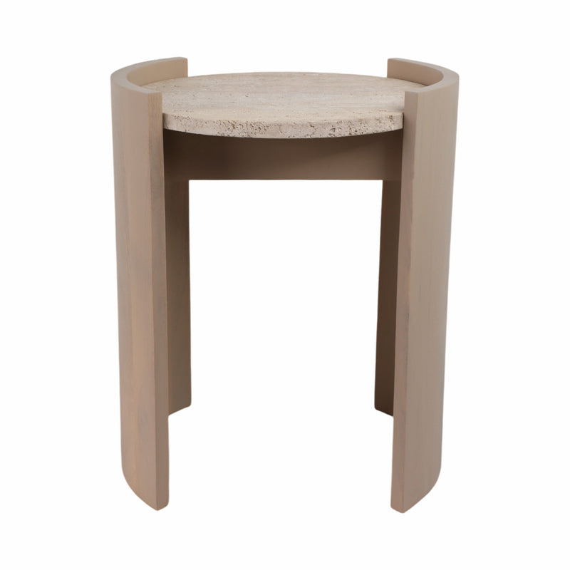 24 Leiona Travertine And Wood Accent Table