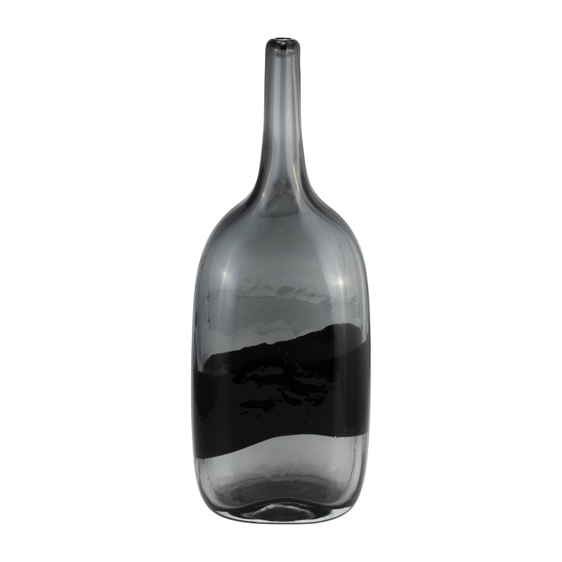 GLASS, 15H LONG NECK 2-TONE VASE, SMOKE/BLACK