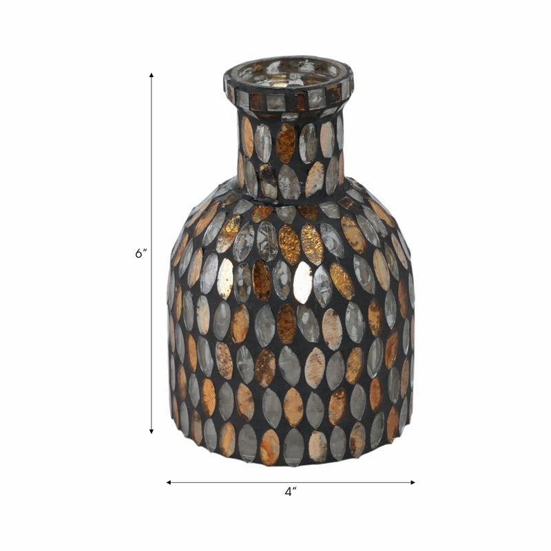 GLASS, 6H MOSAIC VASE, COPPER