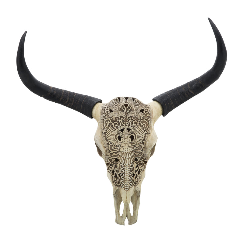 RESIN, 28 BULL SKULL WALL ACCENT, IVORY/BLACK KD