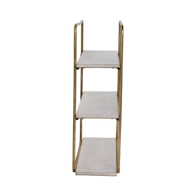 METAL / WOOD 3 TIER WALL SHELF, GOLD