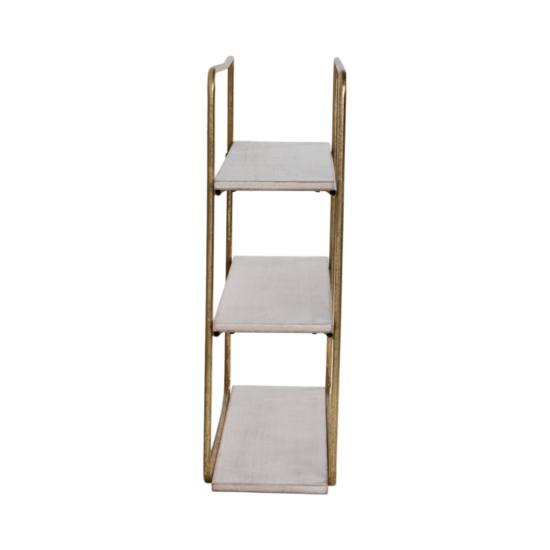 METAL / WOOD 3 TIER WALL SHELF, GOLD