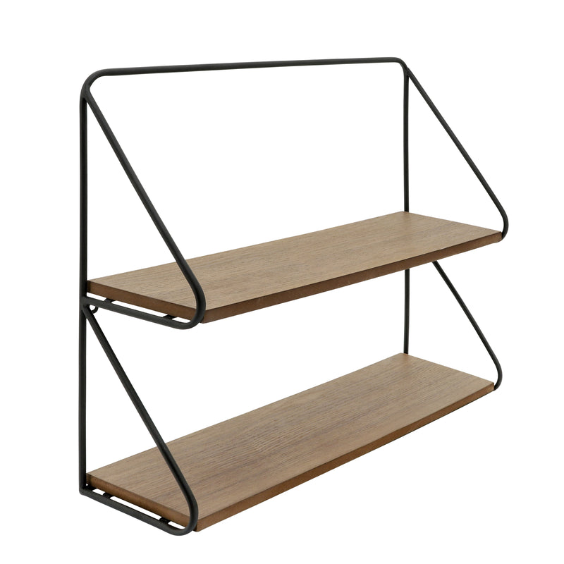 Metal /wood 20 2 Tier Wall Shelf, Black/brwn