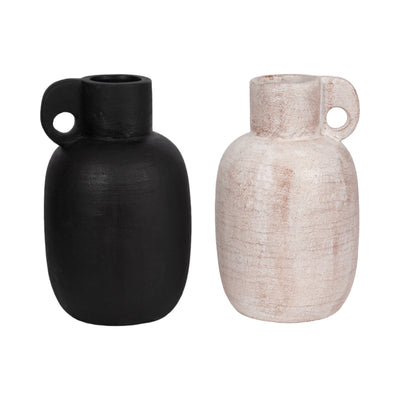 15 Modern Terracotta Jug Vase W/handle, Black