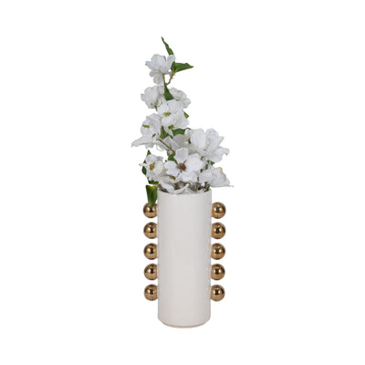 Cer, 10 Vase W/ Side Knobs, White/gold