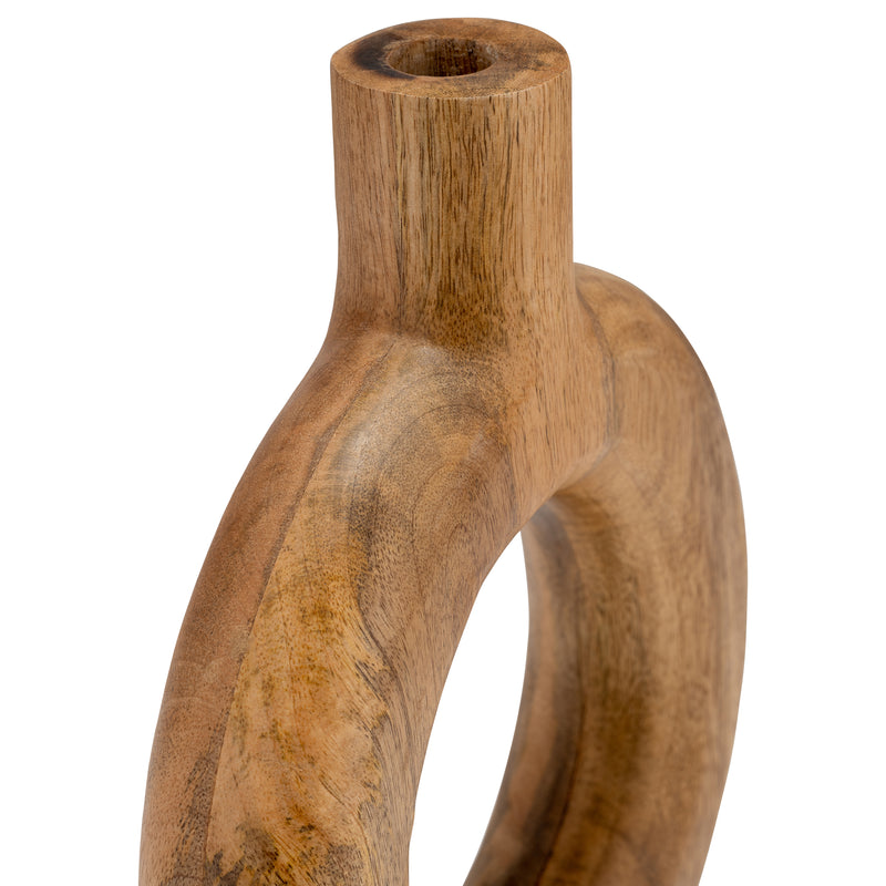 WOOD, 12H DONUT SHAPED VASE, BROWN