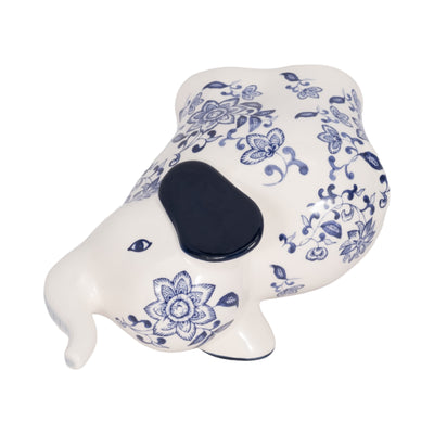 6 Trunk Up Chinoiserie Elephant, Blue/white