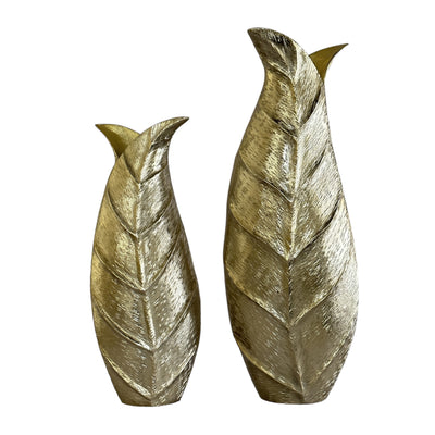 Metal, S/2 16/21 Fauna Leaf Vases, Champagne