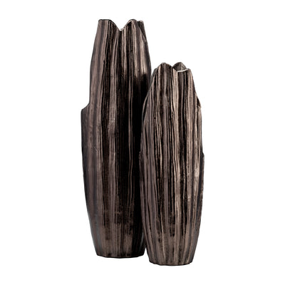 METAL, 24H, ABSTRACT RIDGED VASE,BLK NICKEL