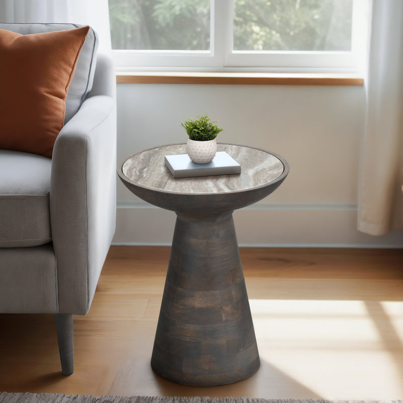 20 Wood Accent Table Baslana Marble Top, Grey