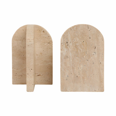 S/2 6 Arched Travertine Bookends, Tan