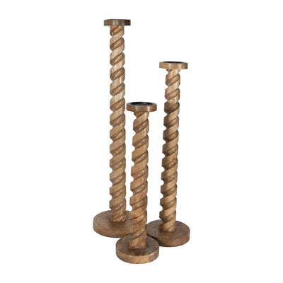 WOOD, 36 SPIRAL FLOOR PILLAR CANDLEHOLDER, NATURA