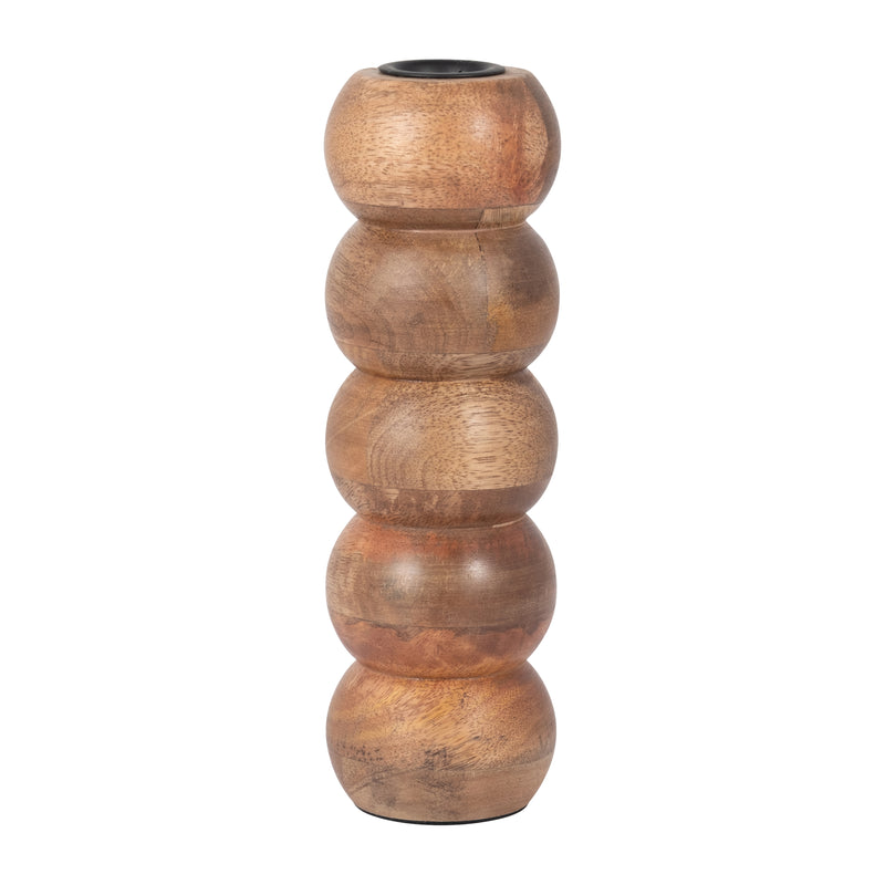 WOOD, 8 RIBBED VOTIVE HOLDER, BROWN