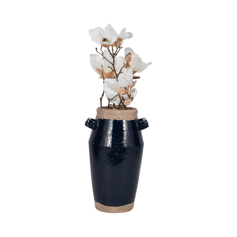 14 Squared Handle Terracotta Vase, Navy/tan