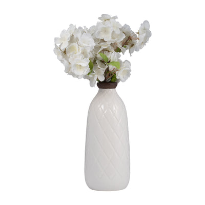 CER, 12 PLAID TEXTURED VASE, WHITE