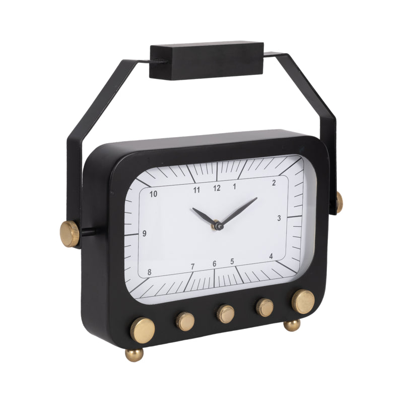 14 Footed Clock With Handle, Black/gold