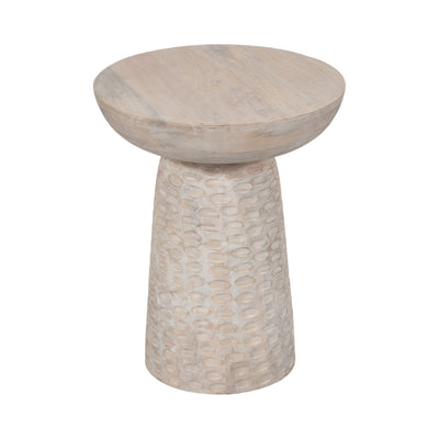 20 Hammered Base Wood Accent Table, White Wash