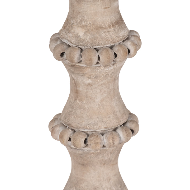 WOODEN 15 BANDED BEAD CANDLEHOLDER, DISTRESSED IV