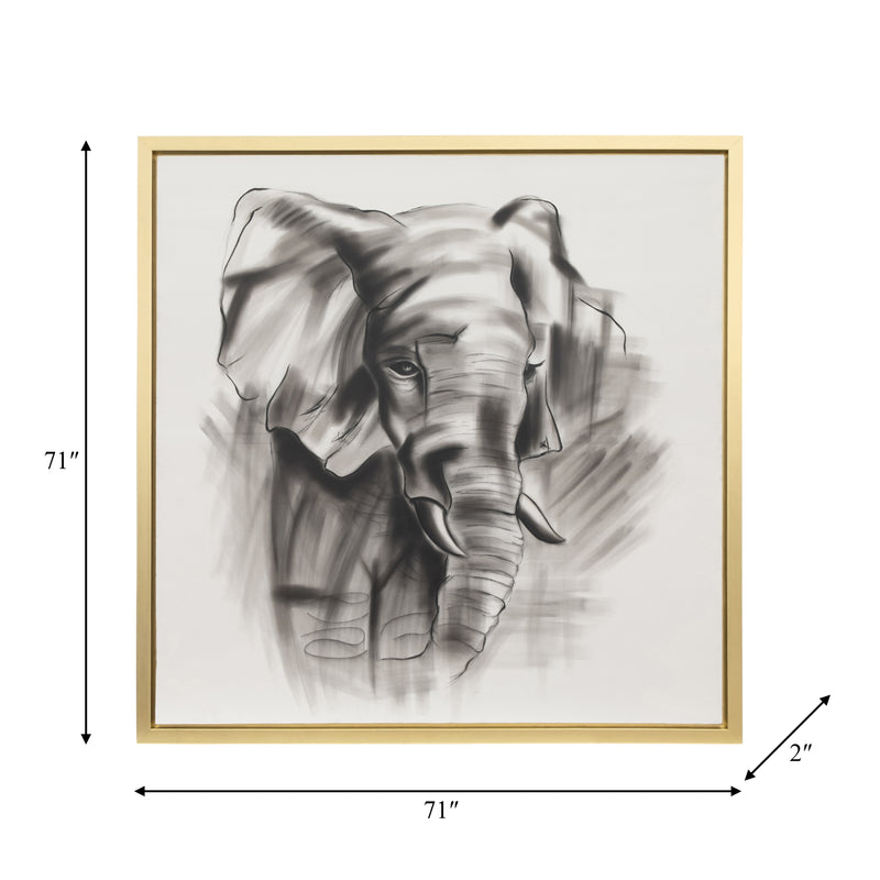 71X71, HAND PAINTED ELEPHANT BEAUTY, GRAY/WHT