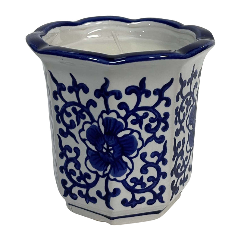 4, 6oz Fluted Chinoiserie Candle , Blue/white