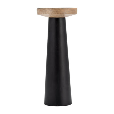 Wood, 12 Flat Candle Holder Stand, Black/Natural