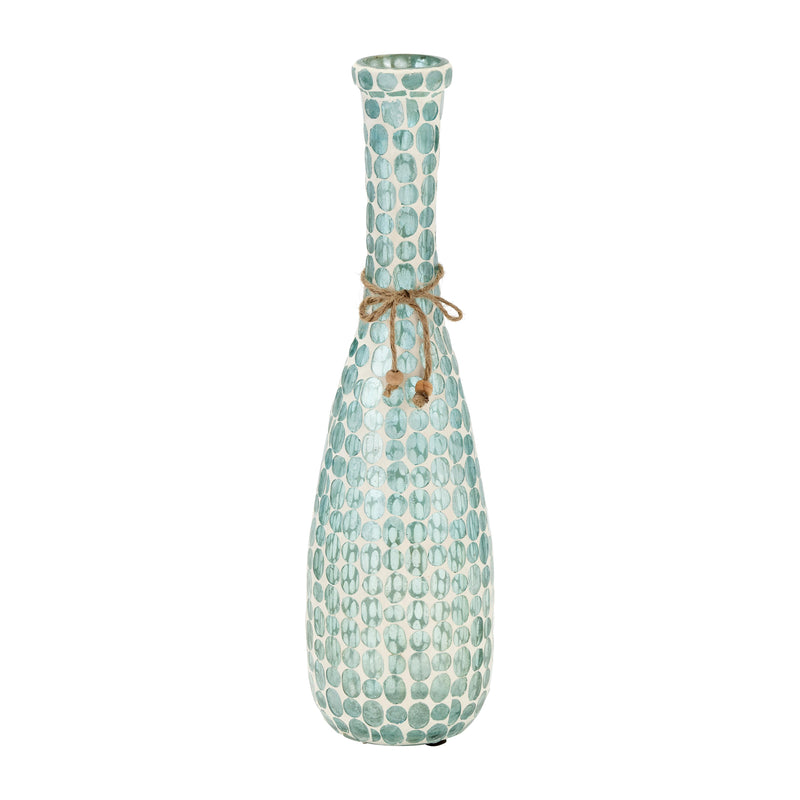 GLASS, 16H MOSAIC VASE, BLUE