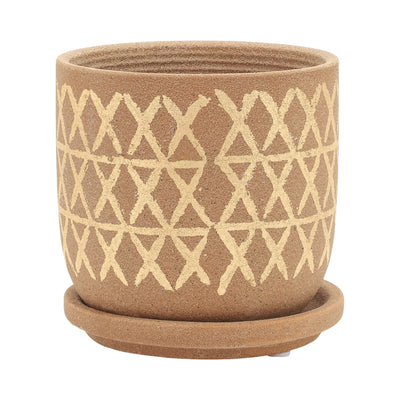 S/2 5/6 CROSS PLANTER W/ SAUCER, TAN