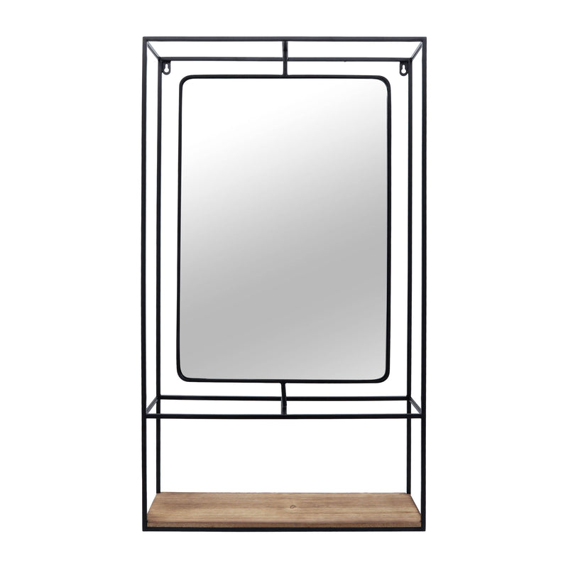 METAL/WOOD 36H WALL SHELF WITH MIRROR, BLACK/BROW