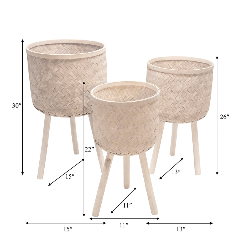 S/3 Bamboo Planters White Wash