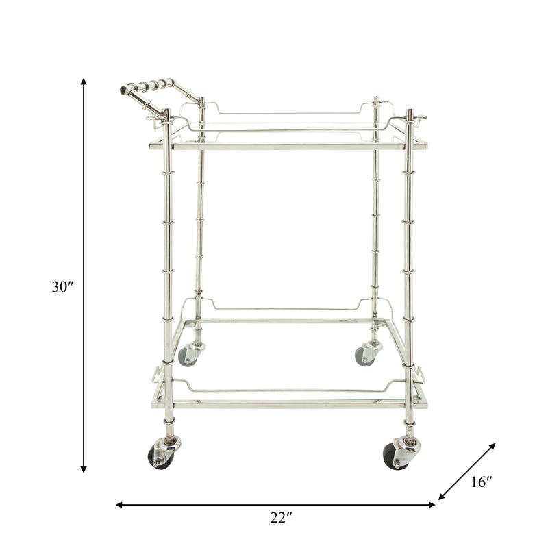 TWO TIER 30H ROLLING BAR CART, SILVER