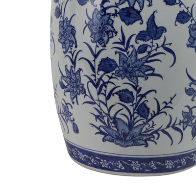 Cer,18 Pinwheel Flower Chinoiserie Stool,blu/wht